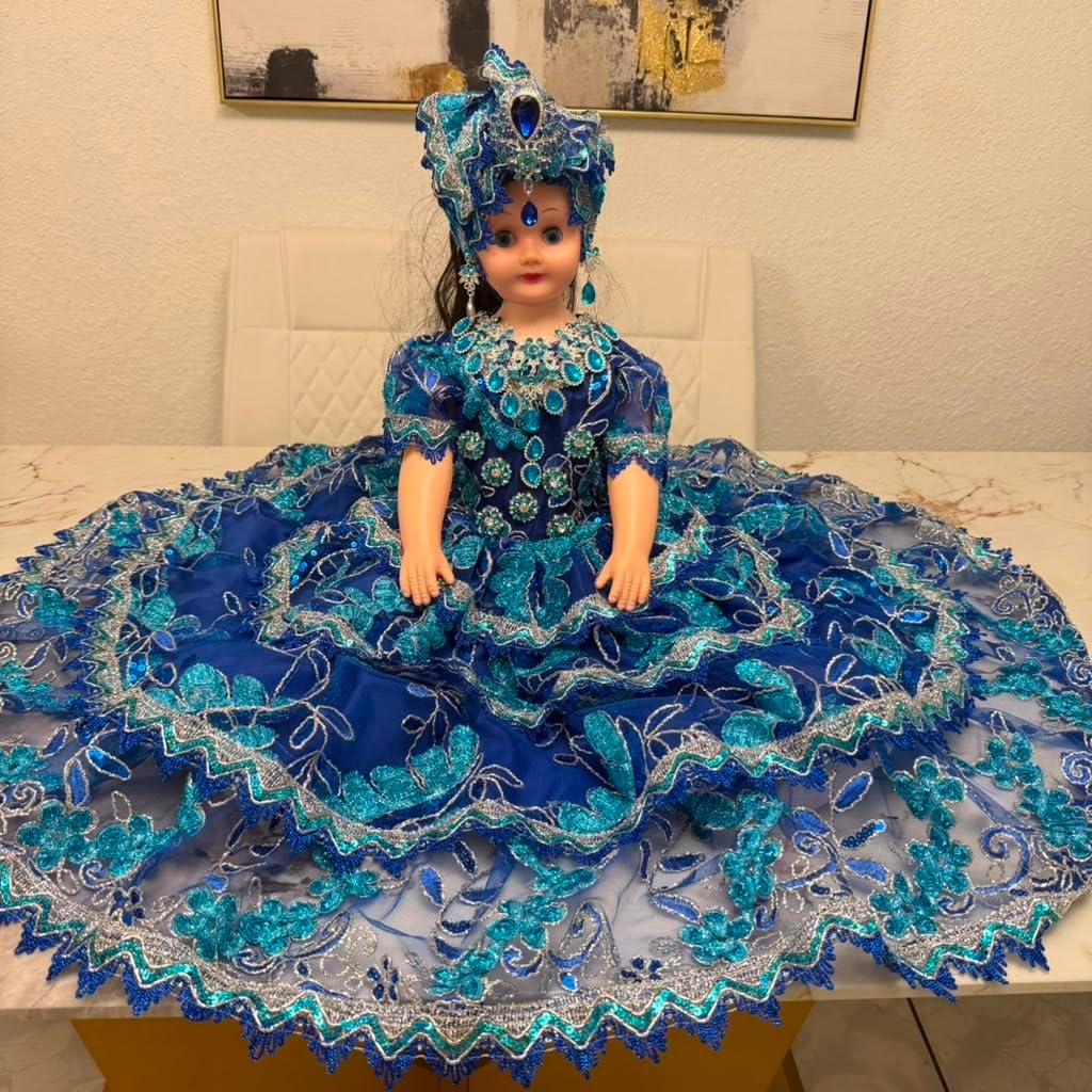 26 Inch Yoruba Gitana Muneca for Santeria, Blue Spiritual Altar Decor Figure