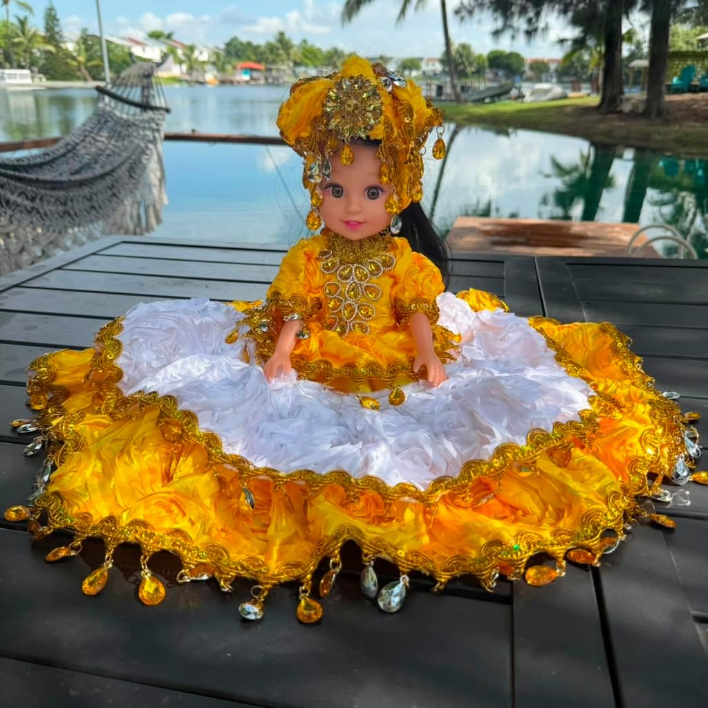 12-Inch Yoruba Gitana Muneca – Yellow and White Spiritual Altar Decor Figure
