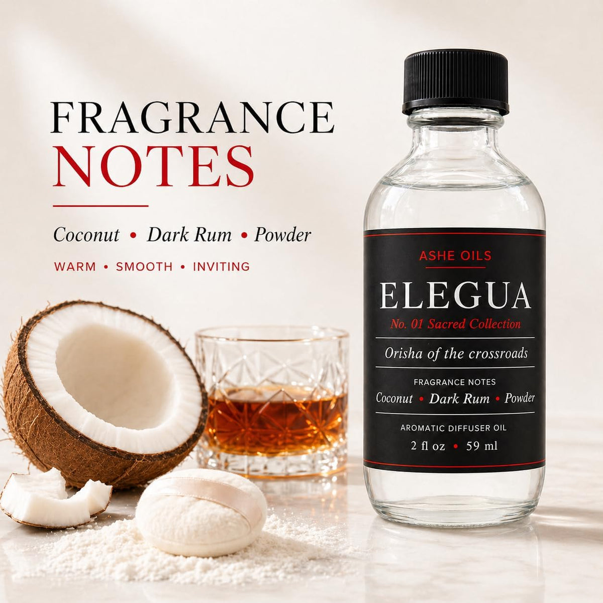 ELEGUA Aromatic Diffuser Oil, Coconut Fragrance, 2 fl oz / 59 ml, Sacred Collection Home Fragrance O