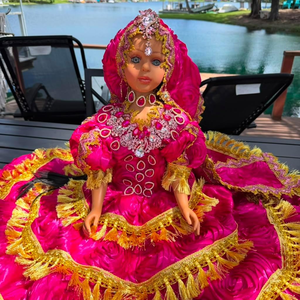 26" Pink Gitana Muneca Inspired by Obba – Spiritual Altar Figure with Floral Dress