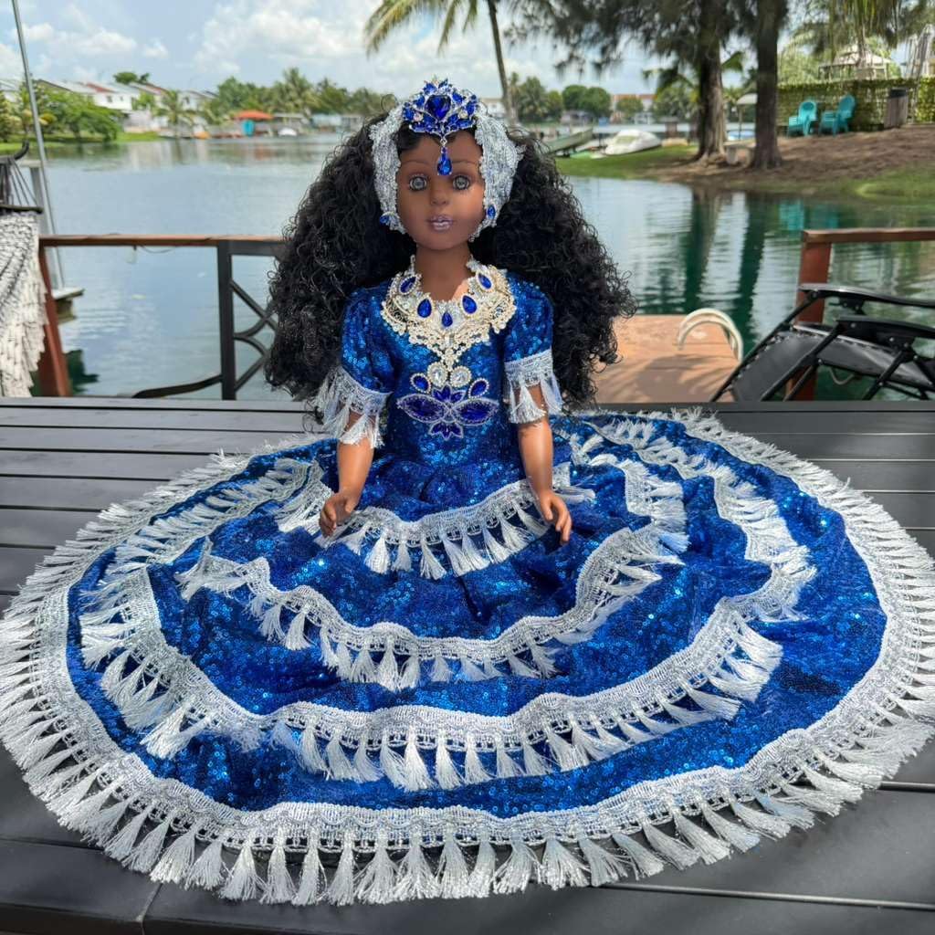 26" Blue & White Muneca Gitana Yoruba – Spiritual Altar Decor Santeria