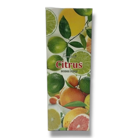 Citrus Incense Sticks – 120 Sticks Total – 6 Hexagon Packs of 20 – Fresh & Uplifting Aroma, Hand-Rolled Indian Incense for Meditation, Energy Boost, and Home Fragrance – Pradhan Brand
