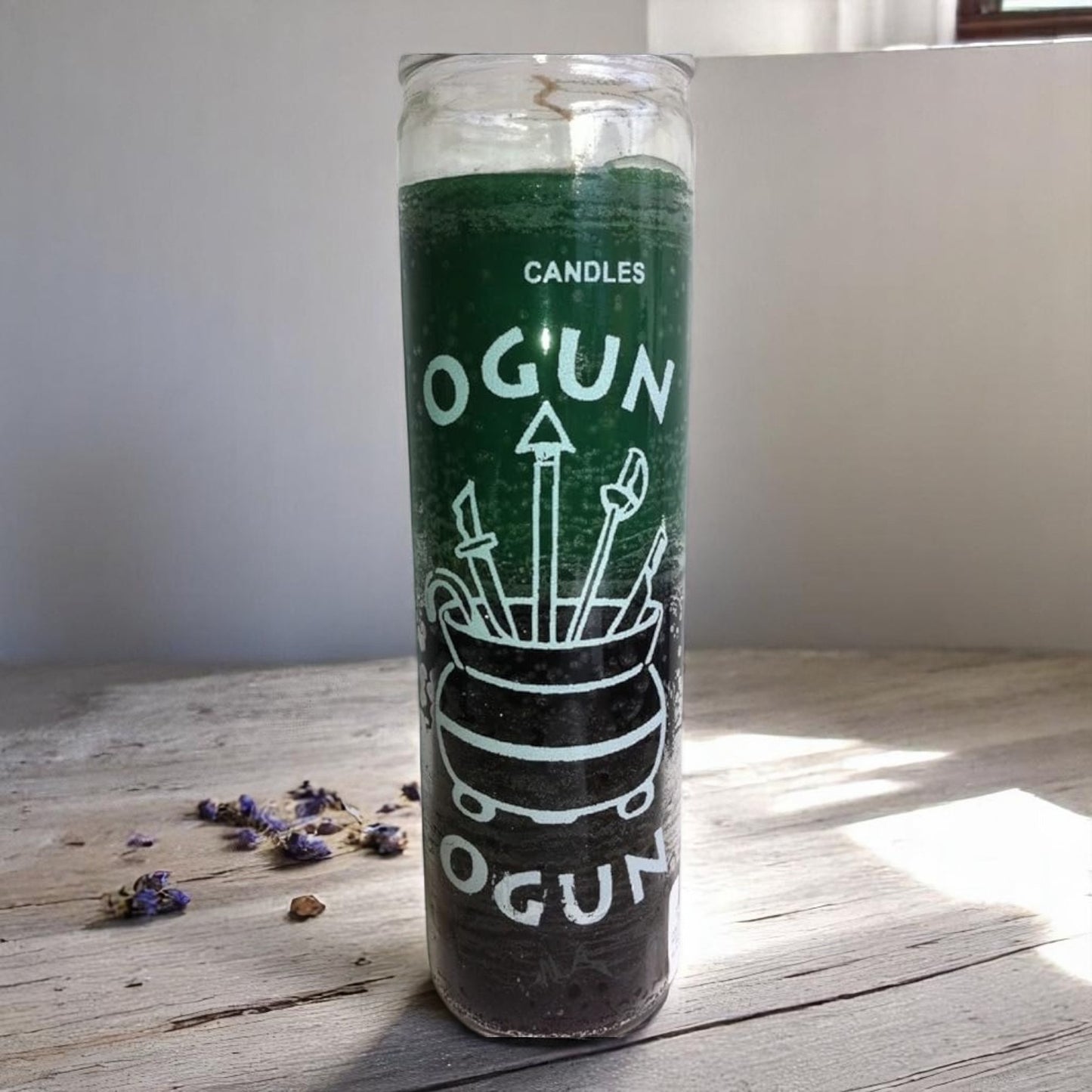 Prayer Ogun Candle 7 Day Ogun 8" Inch Unscented Pillar Candle in Glass