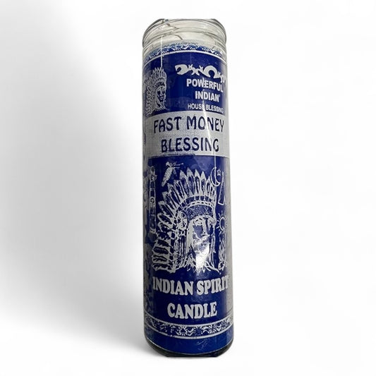 Prayer Candle 7 Day Fast Money Blessing 8" Bendición de Dinero Rápido Unscented Pillar Candle in Glass