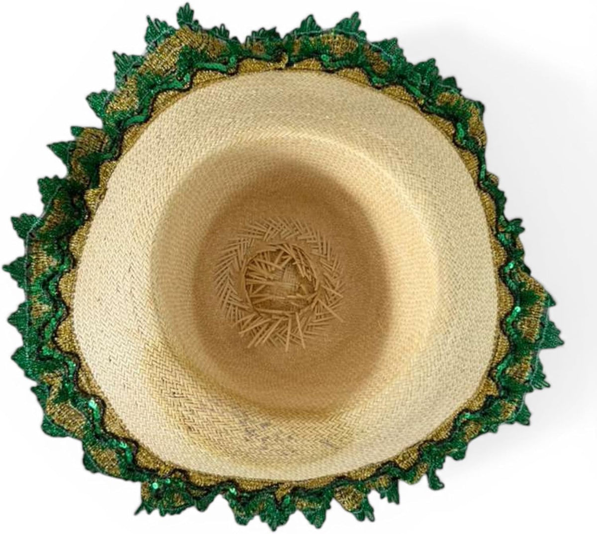 Sombrero de Ogun Santeria - Handmade Green Orisha Hat with Cowrie Shells, Yoruba Spiritual Ritual He