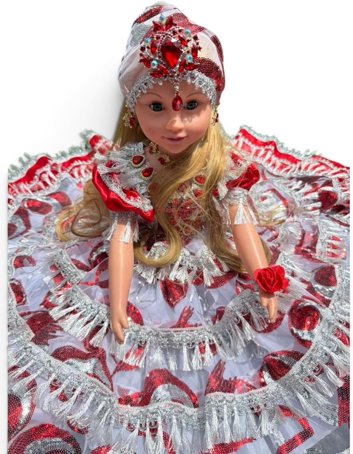 Spiritual Red White Gitana 26" Inch Santeria Orisha Style for Altar Decor, Rituals, Prayer & Decorat