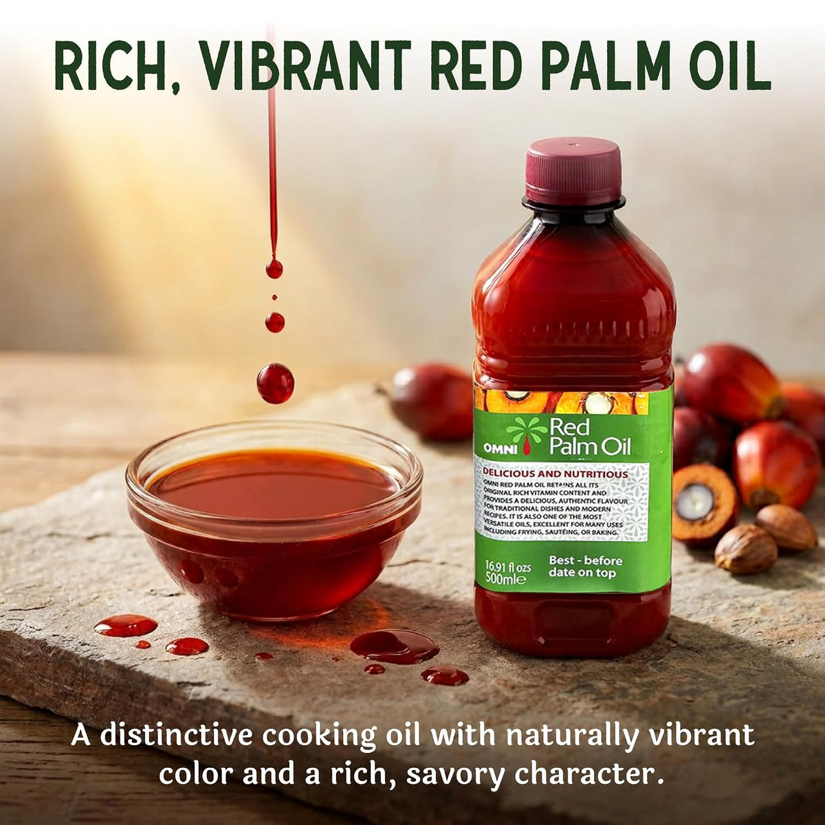 Omni Red Palm Oil 500ml (16.9 fl oz) – Authentic Red Palm Oil – Unrefined, Rich Color & Traditional 
