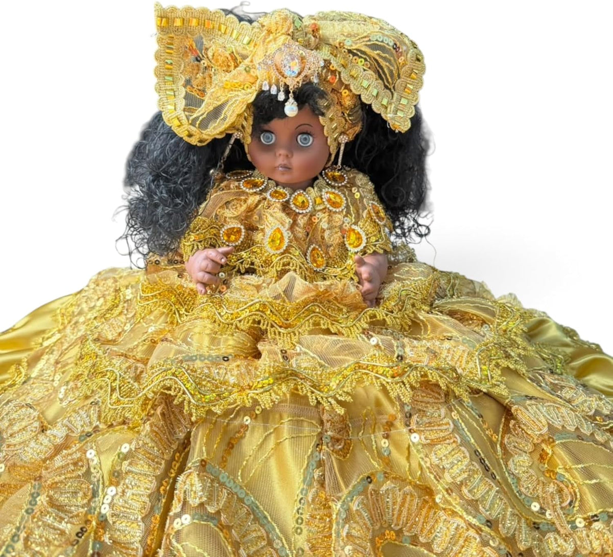 12-Inch Muneca Gitana Yoruba Spiritual Altar Decoration – Gold Santeria Style Ceremonial Figure
