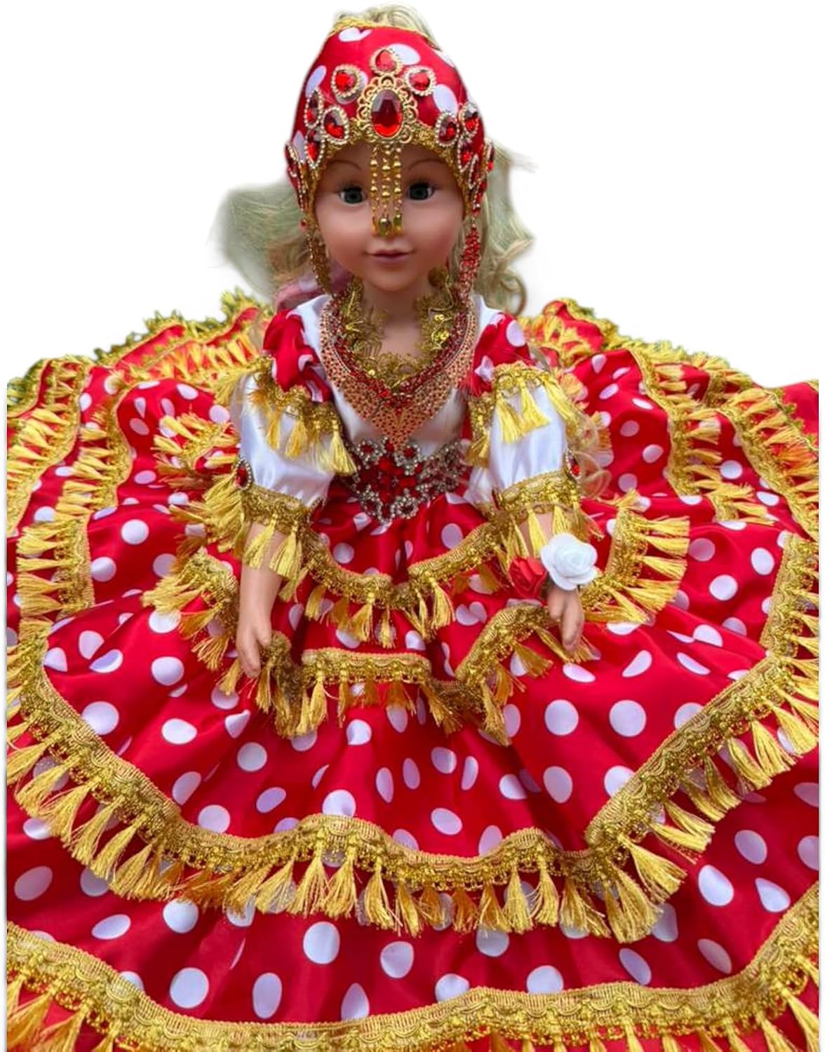 Spiritual Gitana Doll, Red and Gold, Plastic, 26", Religious Altar Decor, Santeria Orisha Style Muñe
