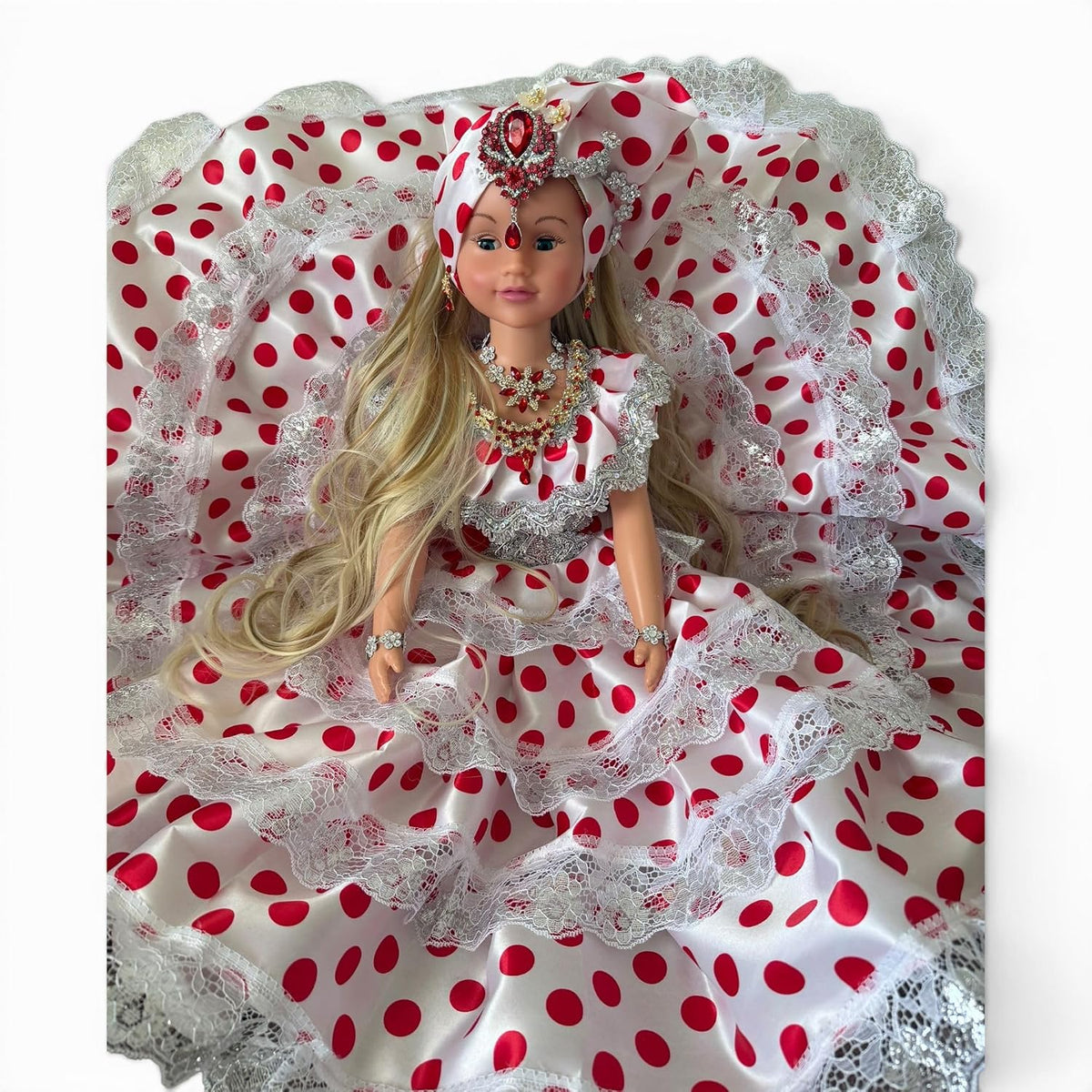 26 Inch Gypsy Santeria Gitana, Spiritual Gitana with Red Polka Dot Dress, Religious Altar for Botáni