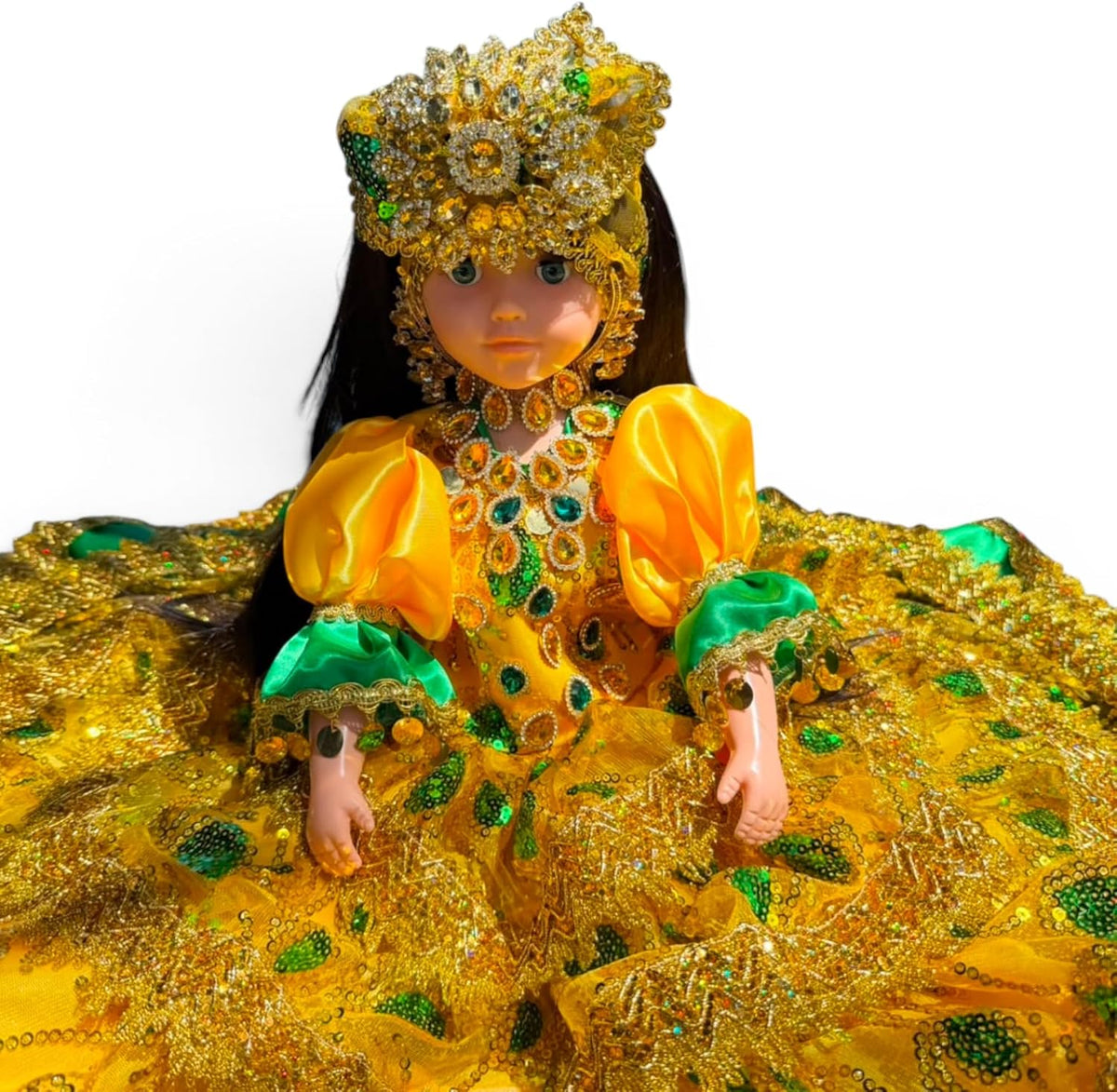 26" Yoruba Gitana Muneca – Spiritual Santeria Altar Decor, Gold Green