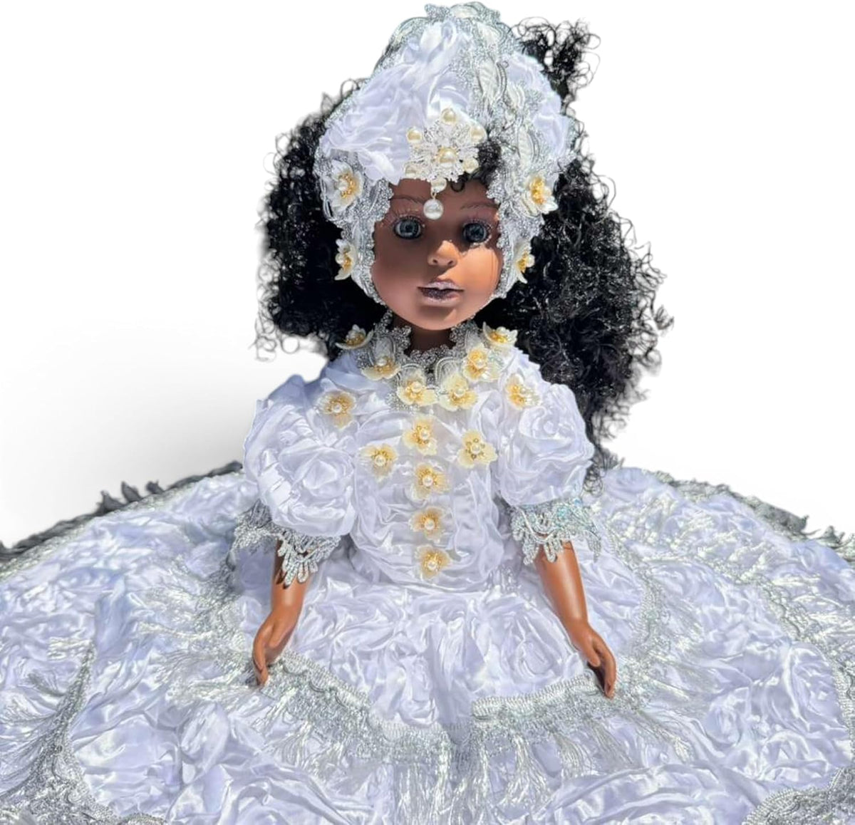 Spiritual Muneca 21 Inch White Silver Altar Decor Yoruba Santeria Gitana