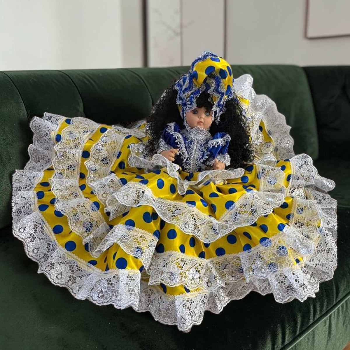 Gitana Muneca Spiritual – Yellow Blue Handmade Yoruba Orisha Inspired Ritual for Protection, Harmony
