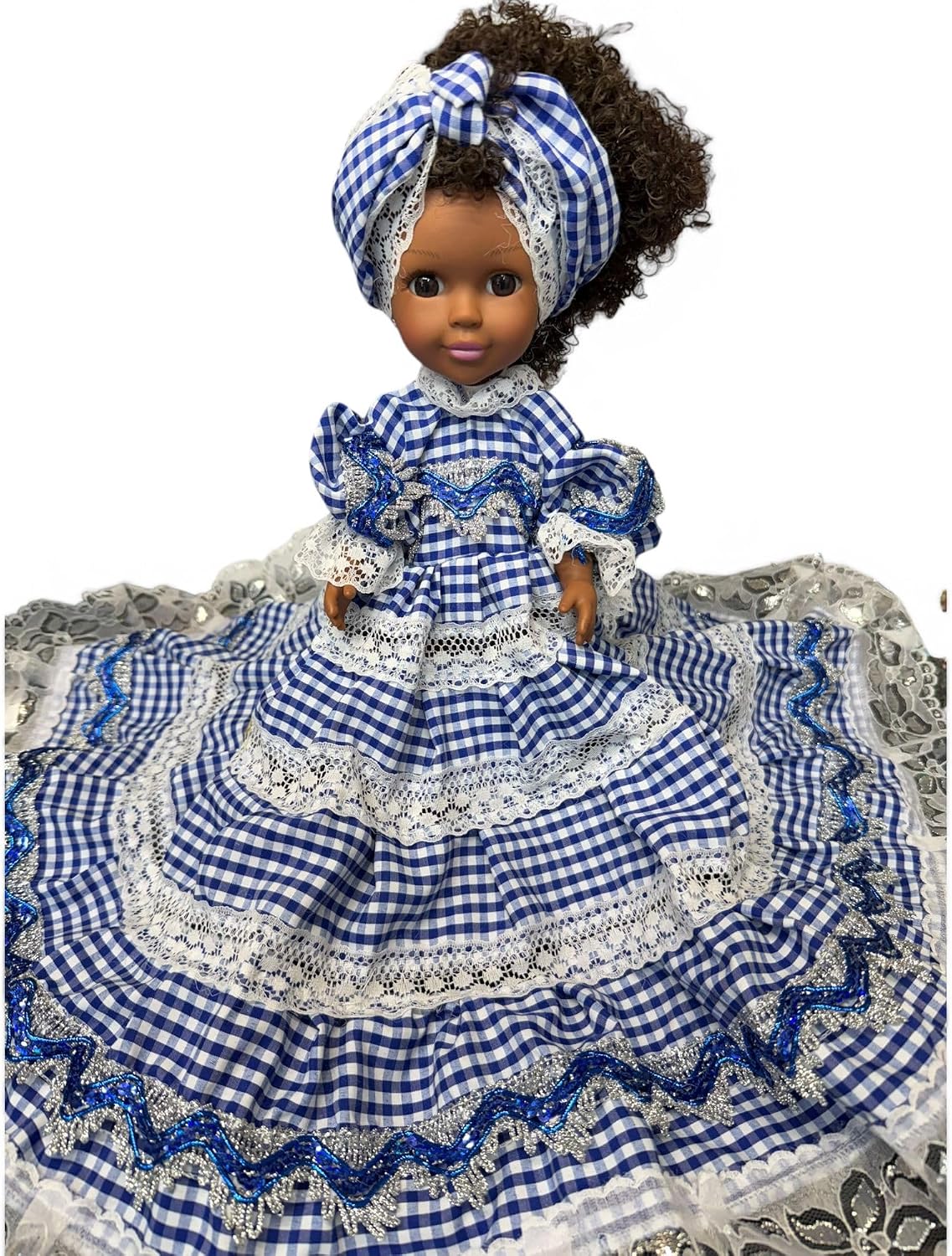Ginga Spiritual Doll Handmade - Blue and White Religious Doll, Spiritual Altar Decor, Faith Inspired