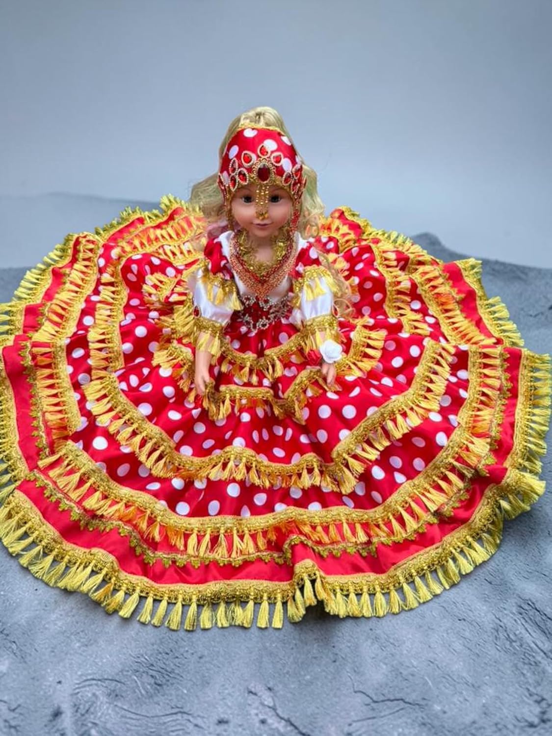 Spiritual Gitana Doll, Red and Gold, Plastic, 26", Religious Altar Decor, Santeria Orisha Style Muñe