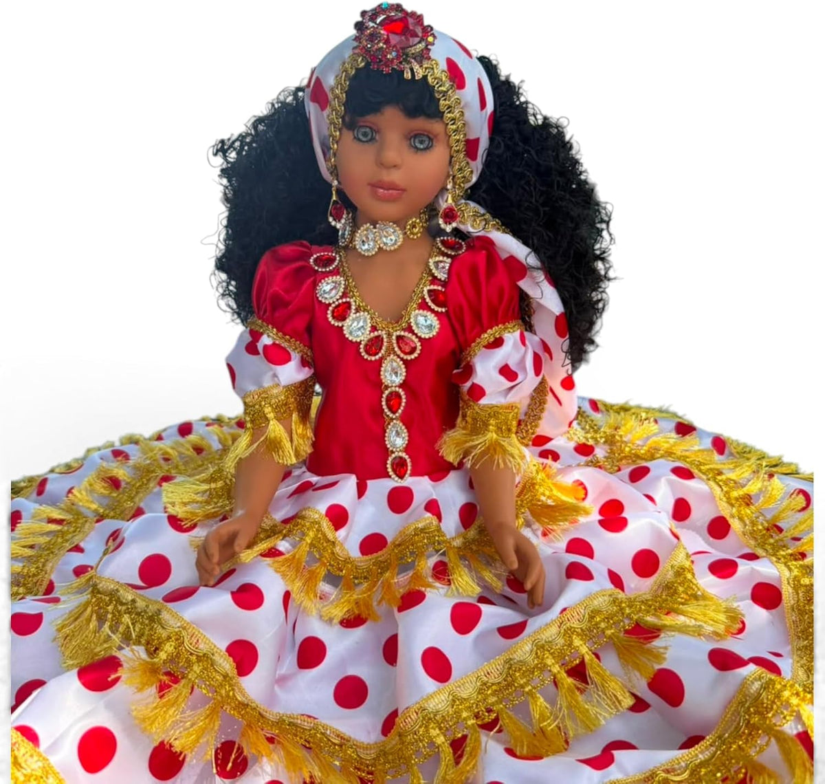 26" Red & White Gitana Muneca – Santeria Yoruba Spiritual Altar Decor