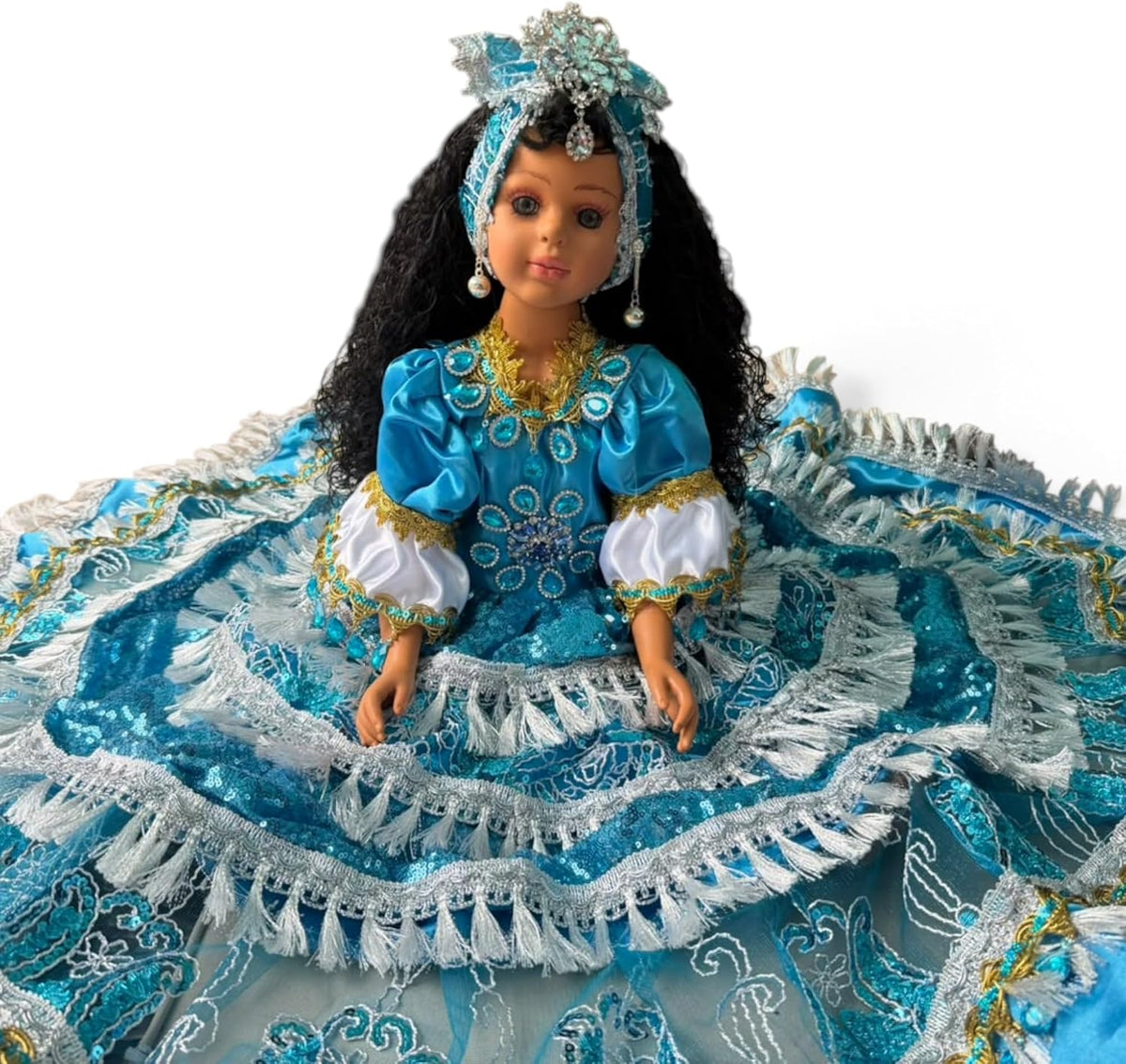 26-Inch Muneca Yoruba Spiritual Altar Decoration – Blue & White Santeria Style Ceremonial Figure