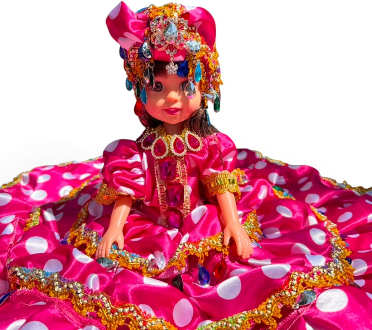 12" Pink Gitana Muneca – Spiritual Altar Figure with Polka Dot Dress