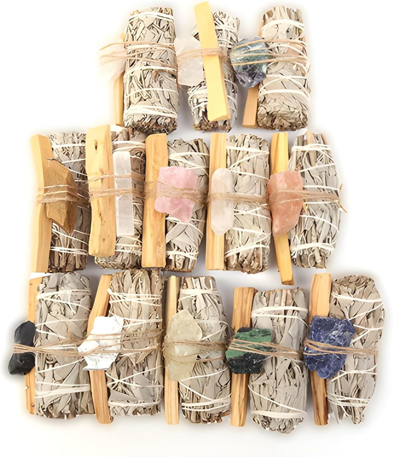 Premium California White Sage (1) & Palo Santo Smudge Sticks (1) with Healing Crystals (1) - Natural Energy Cleansing for Home.