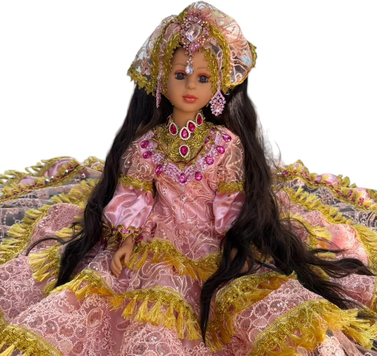 26-Inch Muneca Gitana Yoruba Spiritual Altar Decoration Santeria Gypsy Style Pink & Gold Obba