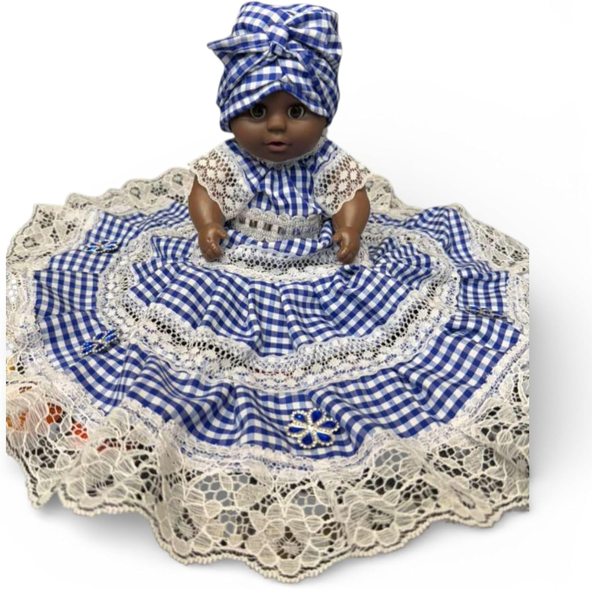 Blue Conga Dress Ginga Muneca – Santeria Orisha Statue, Yoruba Spiritual Decor, African Religious Al