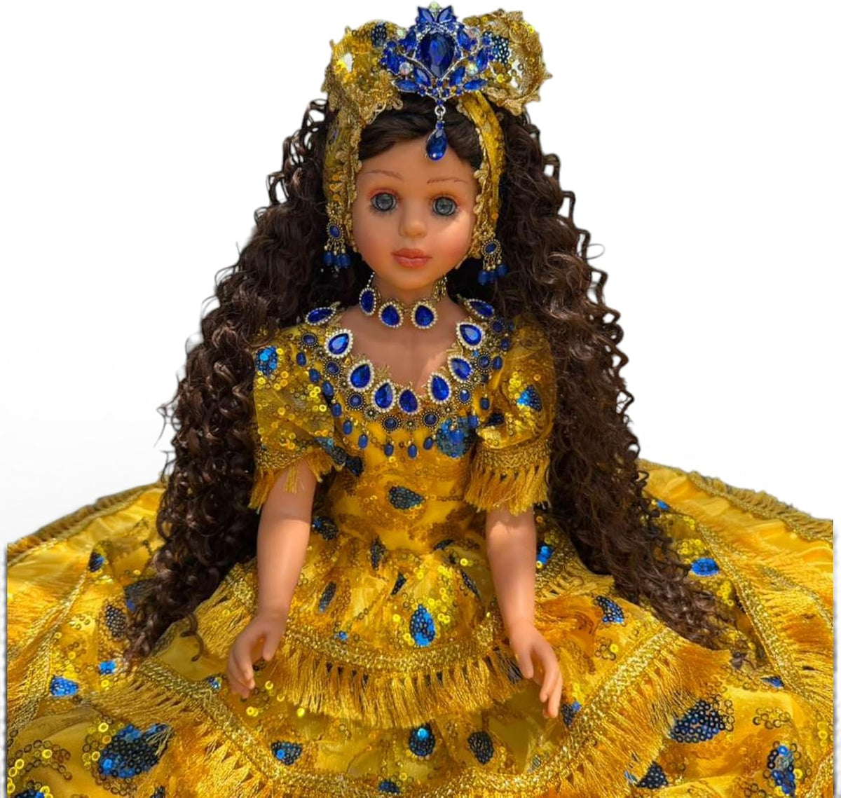 26" Yellow & Blue Muneca Gitana Yoruba – Spiritual Altar Decor Santeria