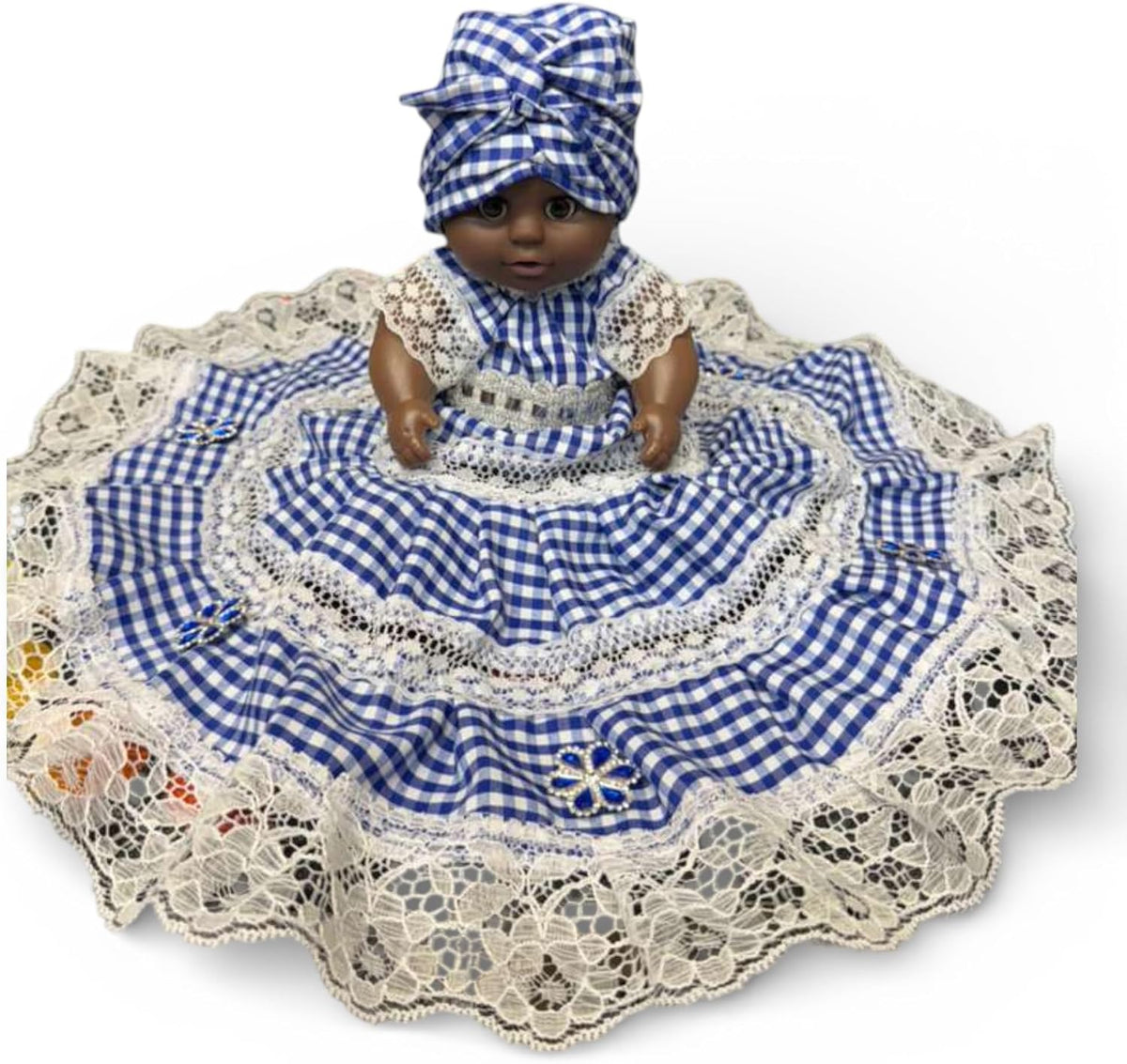 Blue Conga Dress Ginga Muneca – Santeria Orisha Statue, Yoruba Spiritual Decor, African Religious Al