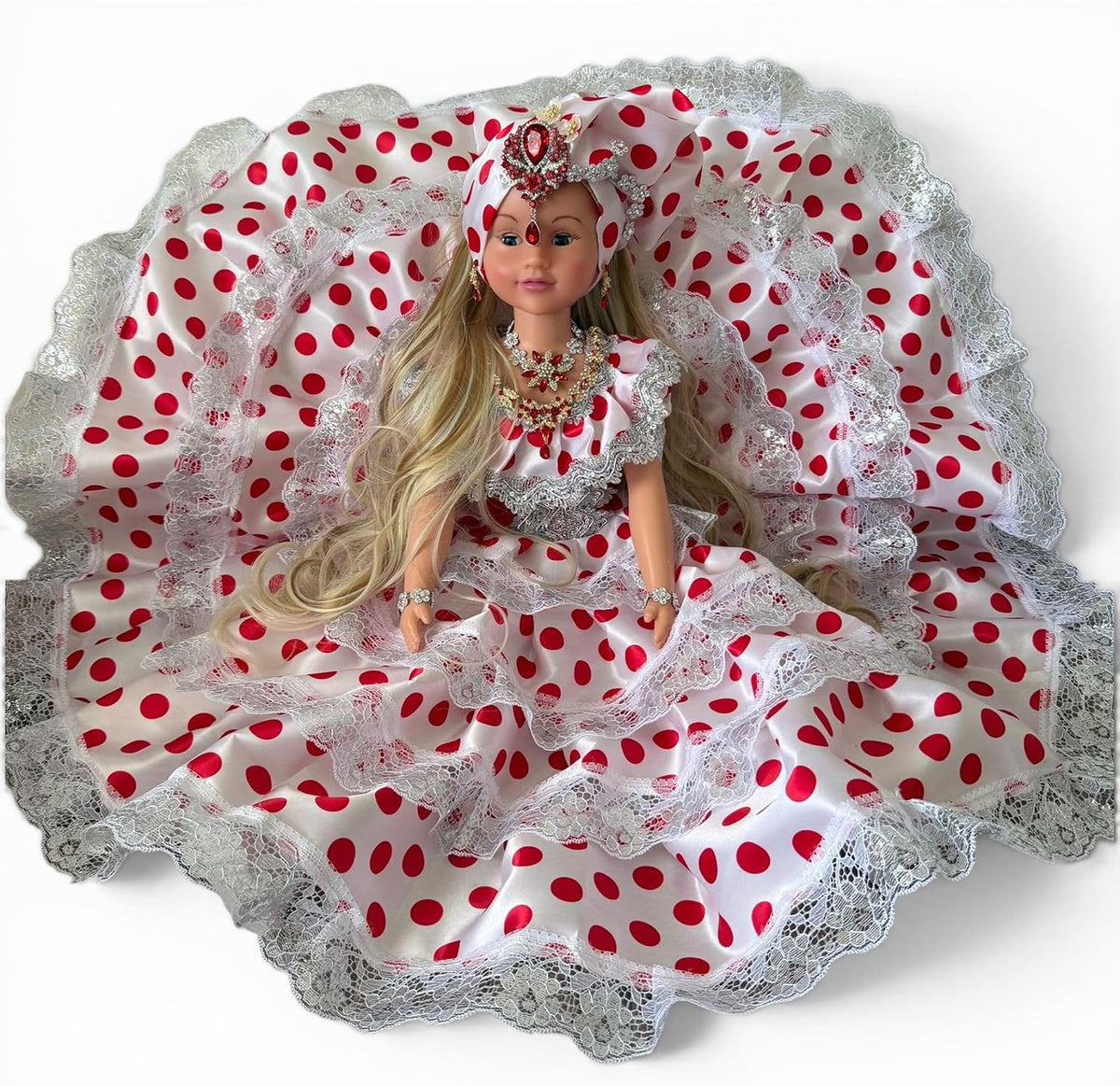26 Inch Gypsy Santeria Gitana, Spiritual Gitana with Red Polka Dot Dress, Religious Altar for Botáni
