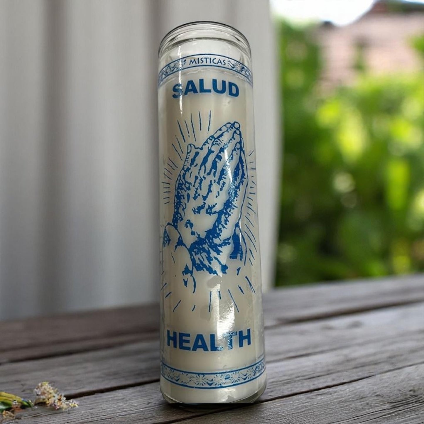 Prayer Candle 7 Day Health 8" Vela de Salud Unscented Pillar Candle in Glass