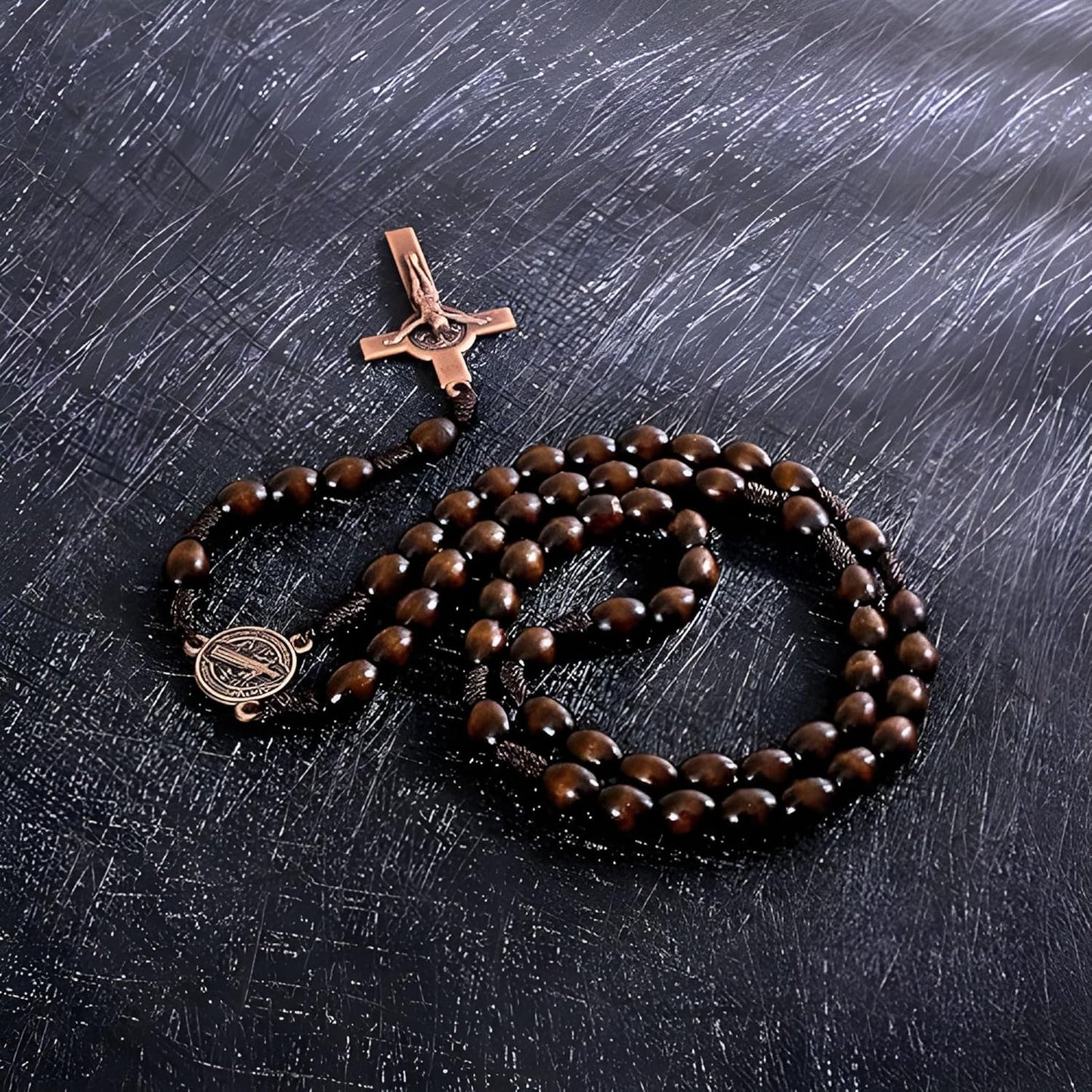 Handcrafted Wooden Catholic Rosary Beads Necklace - Authentic Bethlehem Olive Wood with Holy Soil Medal & Metal Cross - Ideal Christian Prayer Gift