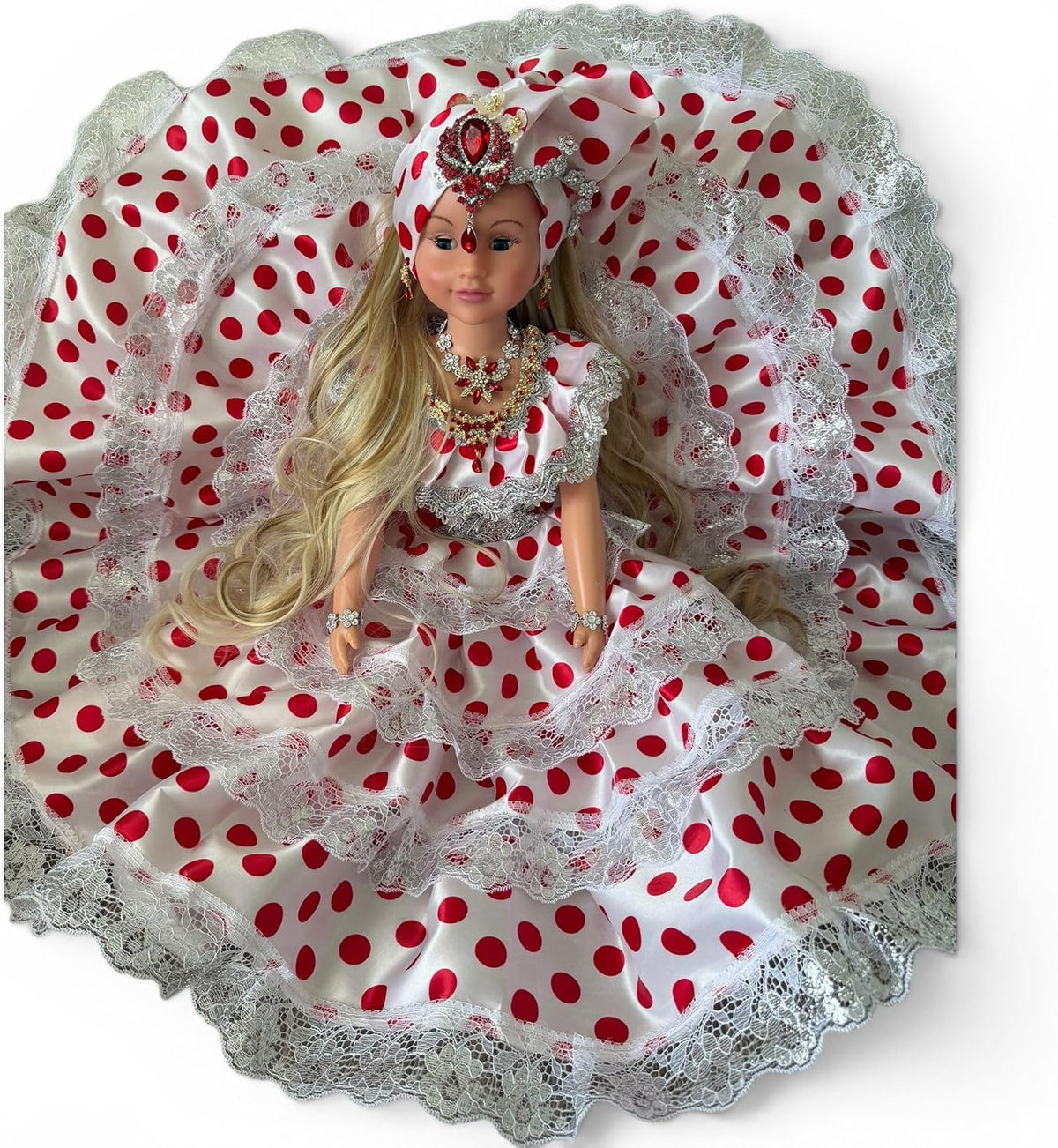 26 Inch Gypsy Santeria Gitana, Spiritual Gitana with Red Polka Dot Dress, Religious Altar for Botáni