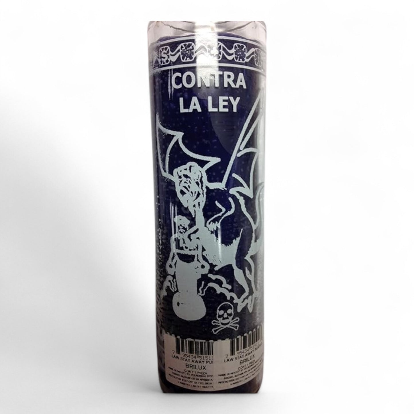 Prayer Candle 7 Day Against The Law 8" Vela Contra la Ley Unscented Pillar Candle in Glass
