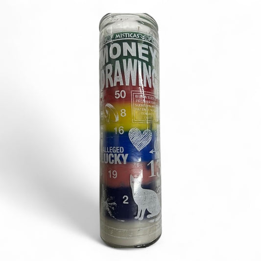 Prayer Candle 7 Day Money Drawing 8" Dinero Unscented Pillar Candle in Glass