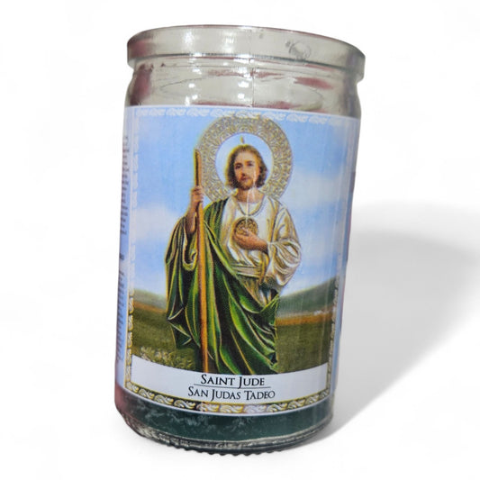 Prayer Candle 28 Hours Saint Jude 3.5" inch Vela de San Judas Tadeo Unscented Pillar Candle in Glass