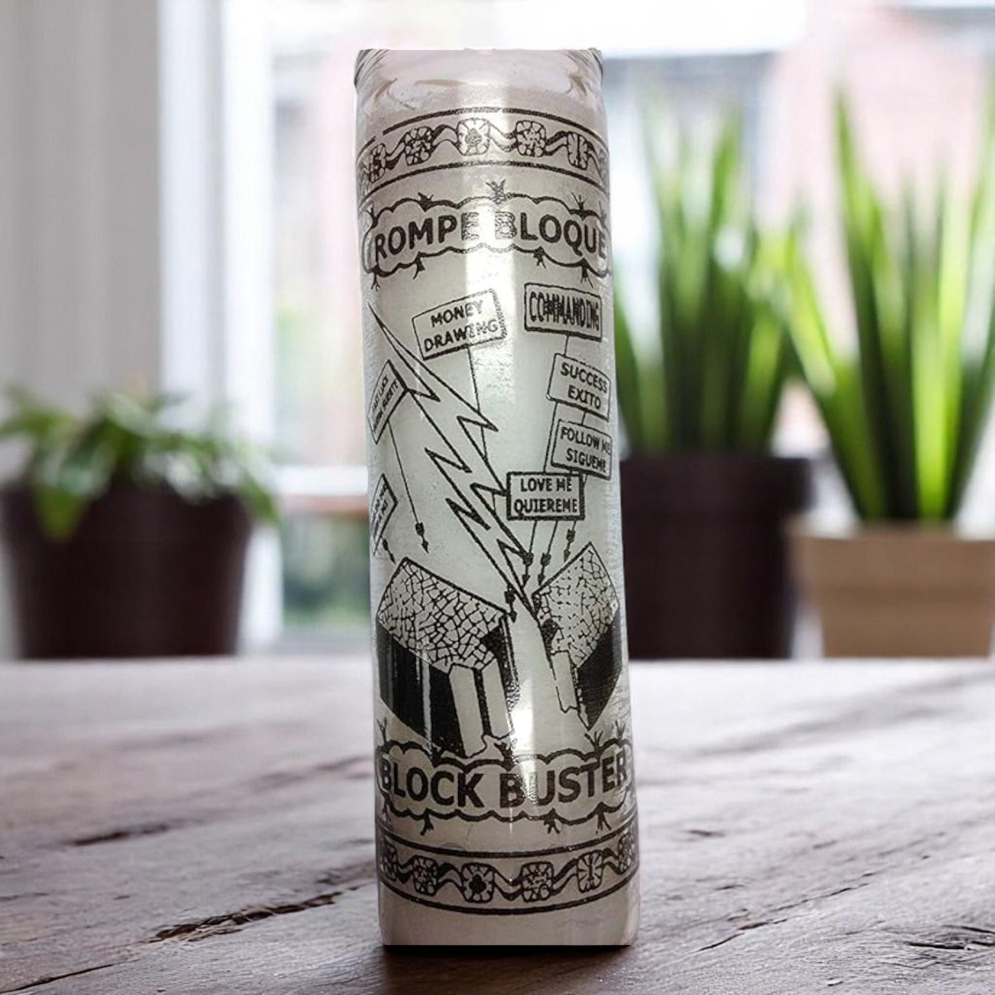 Prayer Candle 7 Day Block Buster 8" Vela de Rompe Bloque Unscented Pillar Candle in Glass