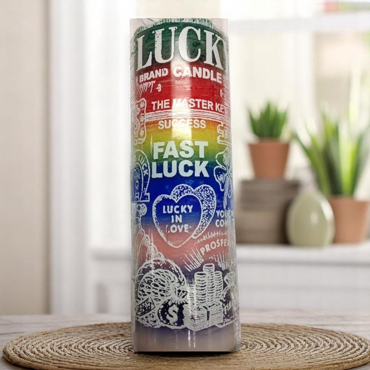 Prayer Candle 7 Day Fast Luck 8" Vela de Suerte Rápida Unscented Pillar Candle in Glass