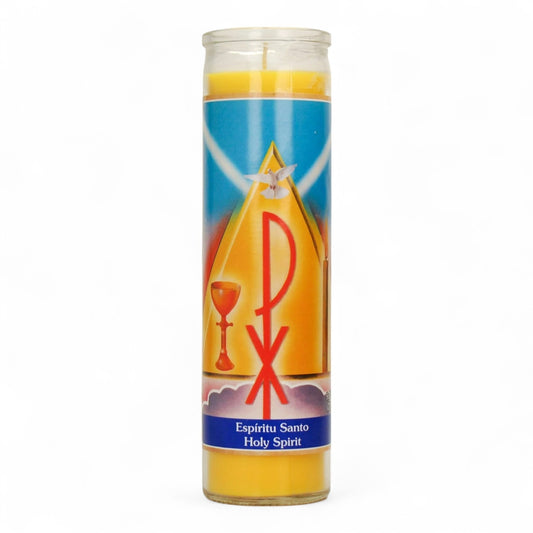 Prayer Candle 7 Day Holy Spirit 8" Vela de Espíritu Santo Unscented Pillar Candle in Glass