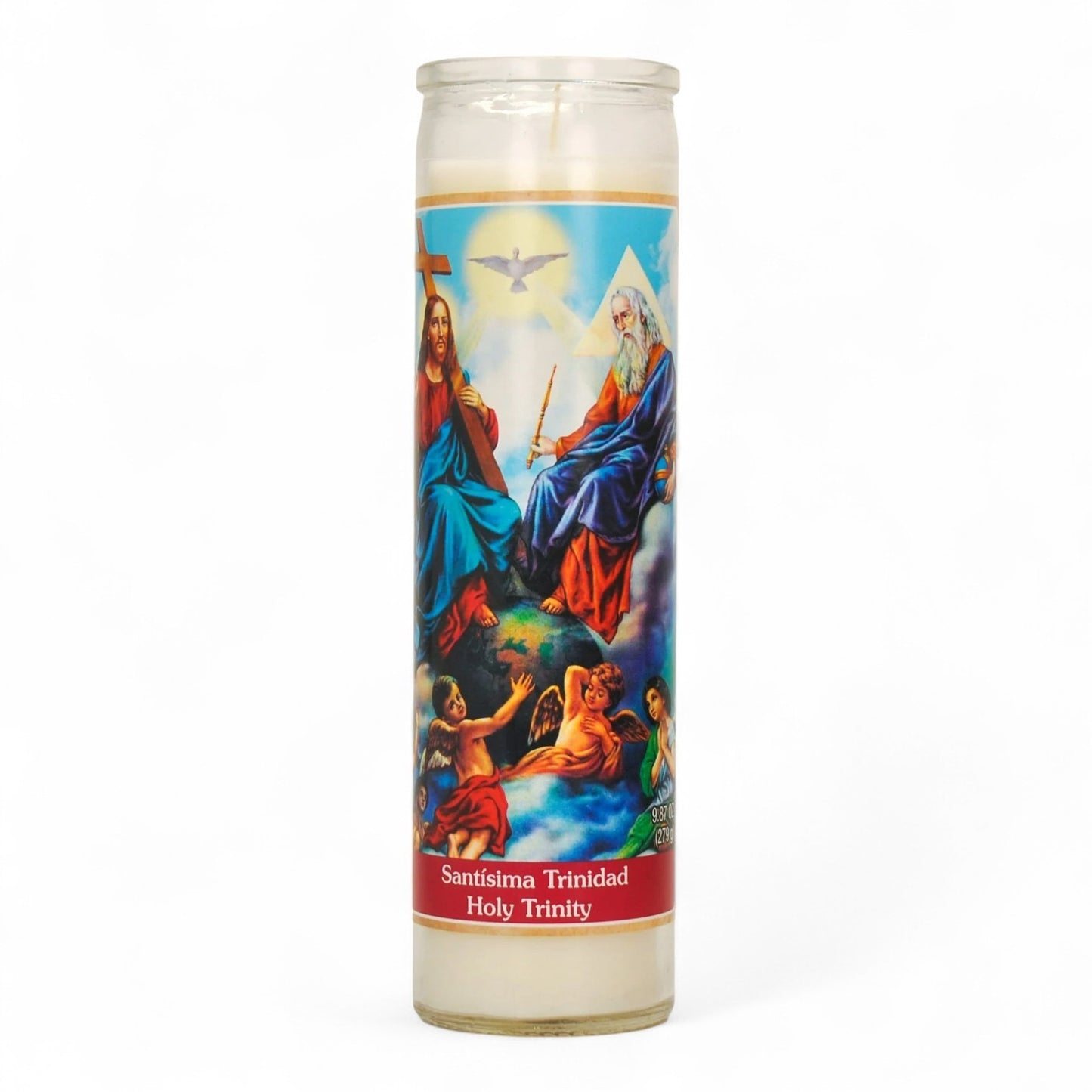 Prayer Candle 7 Day Holy Trinity 8" Vela de Santísima Trinidad Unscented Pillar Candle in Glass