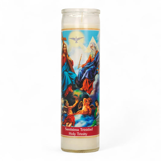 Prayer Candle 7 Day Holy Trinity 8" Vela de Santísima Trinidad Unscented Pillar Candle in Glass