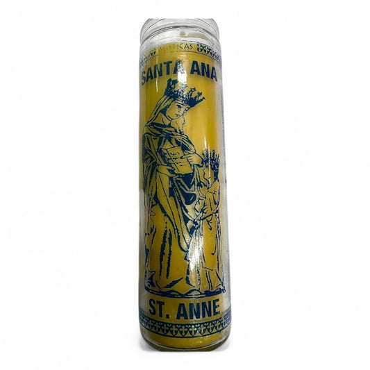Prayer Candle 7 Day St Anne 8" Santa Ana Unscented Pillar Candle in Glass
