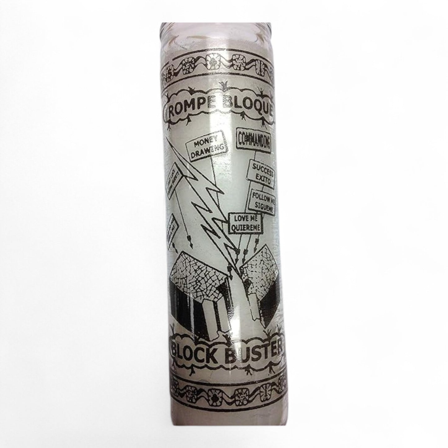 Prayer Candle 7 Day Block Buster 8" Vela de Rompe Bloque Unscented Pillar Candle in Glass