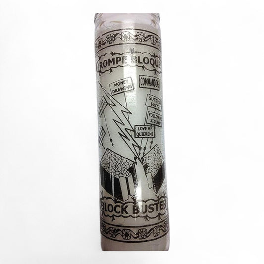 Prayer Candle 7 Day Block Buster 8" Vela de Rompe Bloque Unscented Pillar Candle in Glass