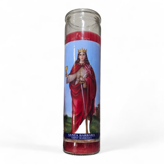 Prayer Candle 7 Day Saint Barbara 8" Vela de Santa Bárbara Unscented Pillar Candle in Glass